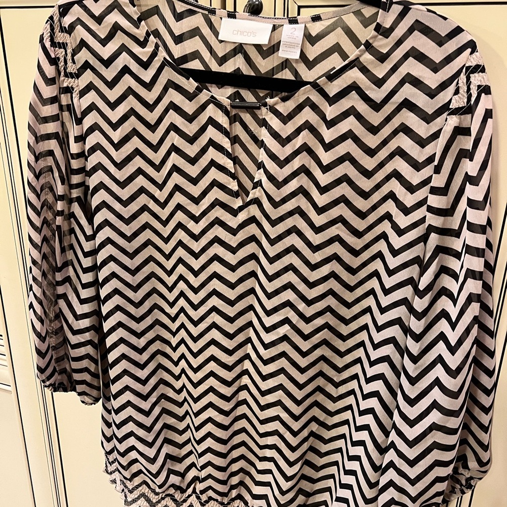 Chico's Black and White Chevron Blouse